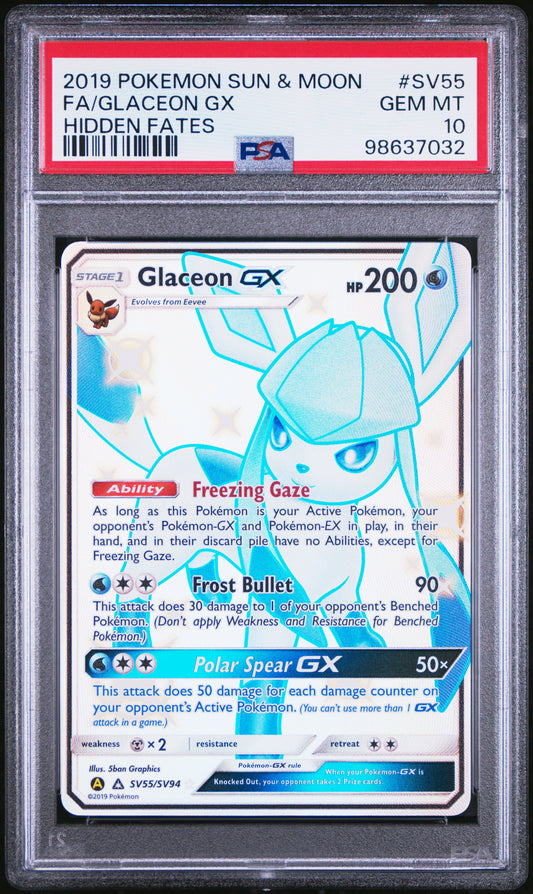 PSA 10 Glaceon GX Full Art Shiny - Hidden Fates #SV55
